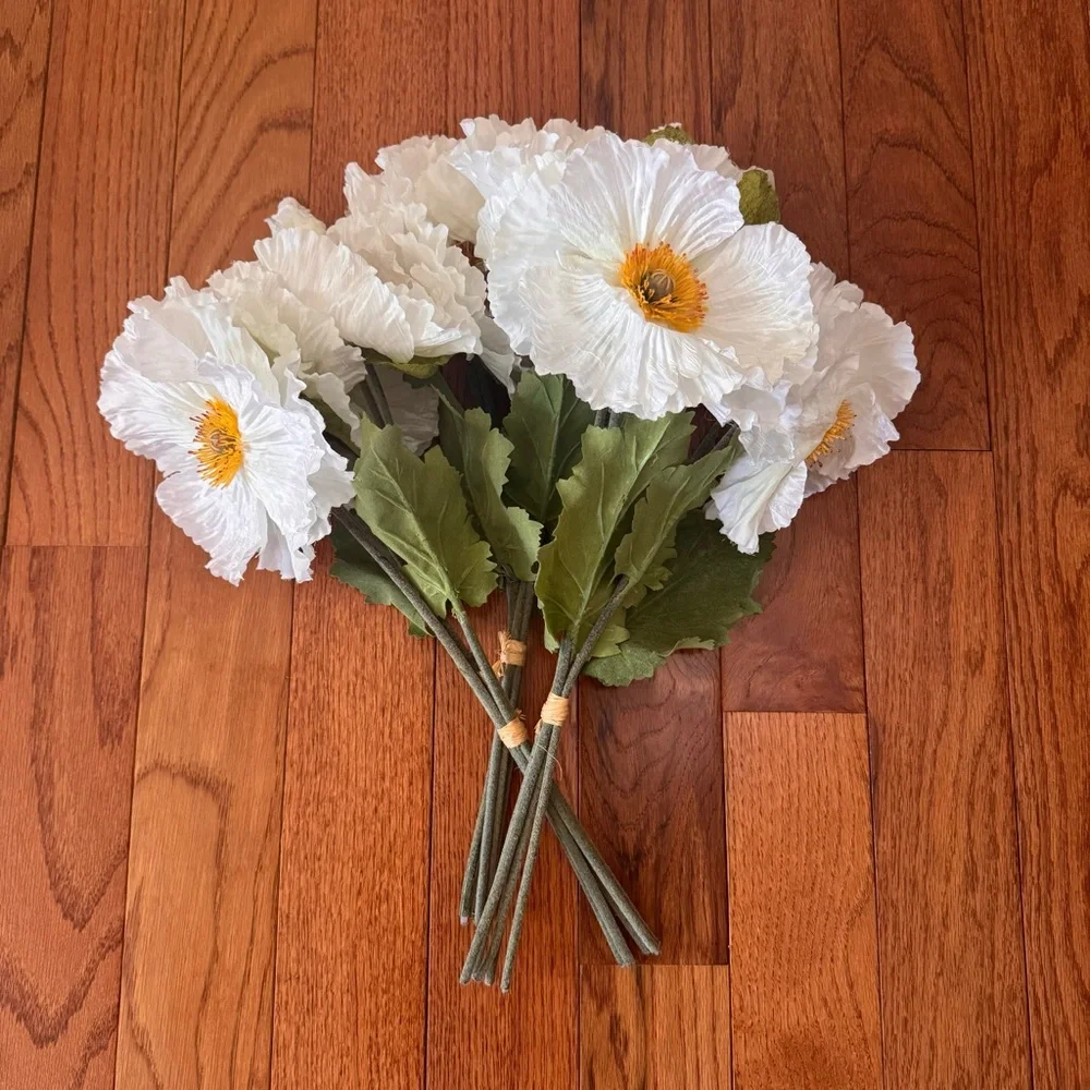 Faux White Poppy Flower Bundle - Set of 3